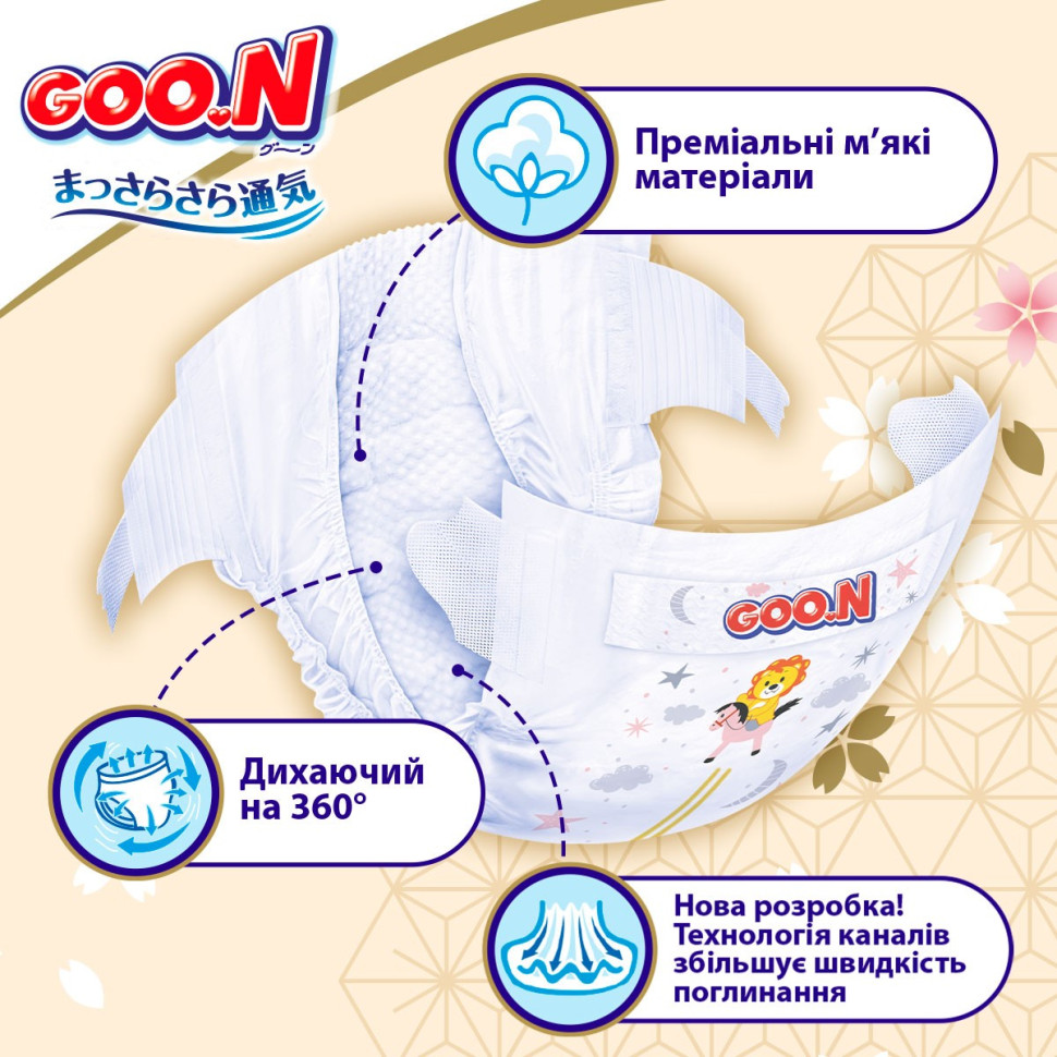 Подгузники для детей GOO.N Premium Soft F1010101-155, 9-14 кг (размер 4(L) на липучках, унисекс 52 шт)