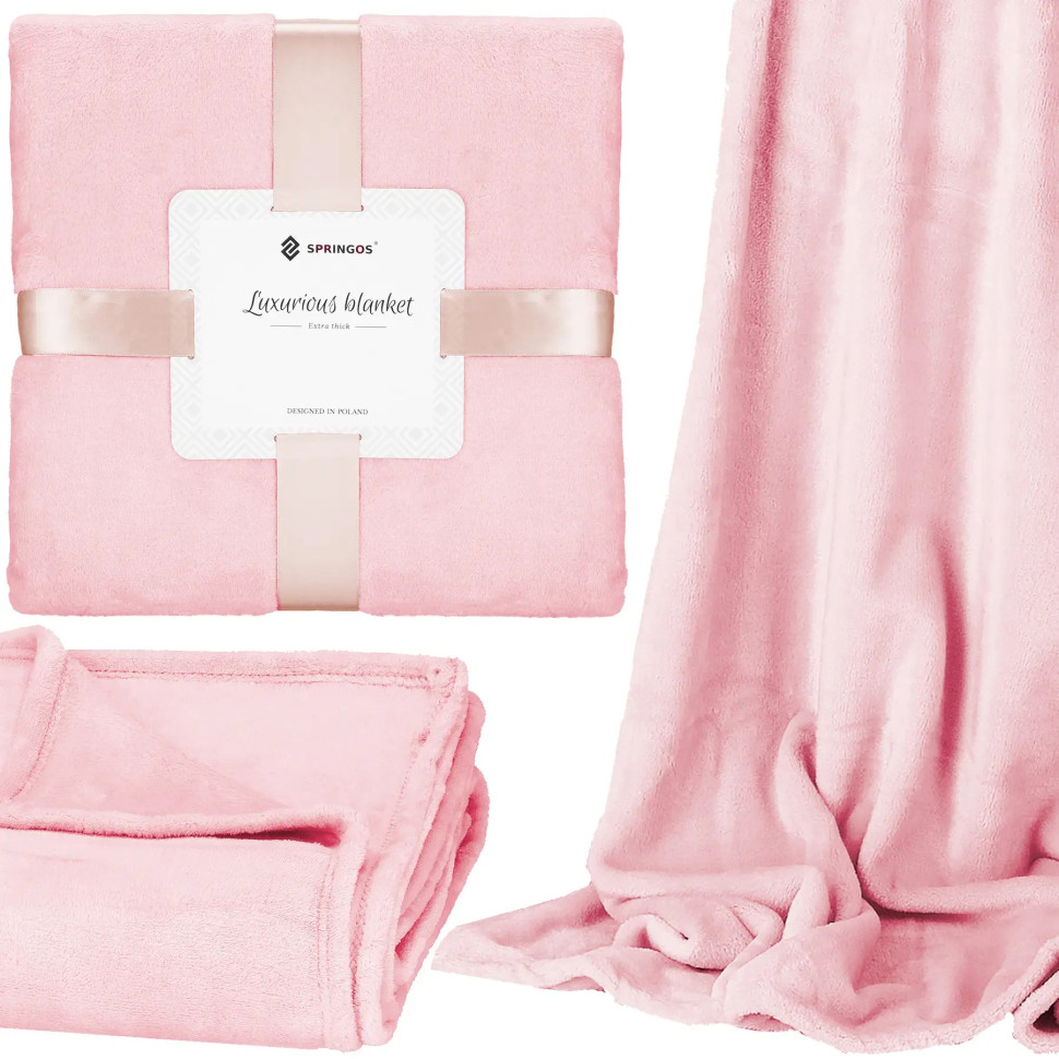 Плед-покрывало Luxurious Blanket Springos HA7210 розовый 200x220 см