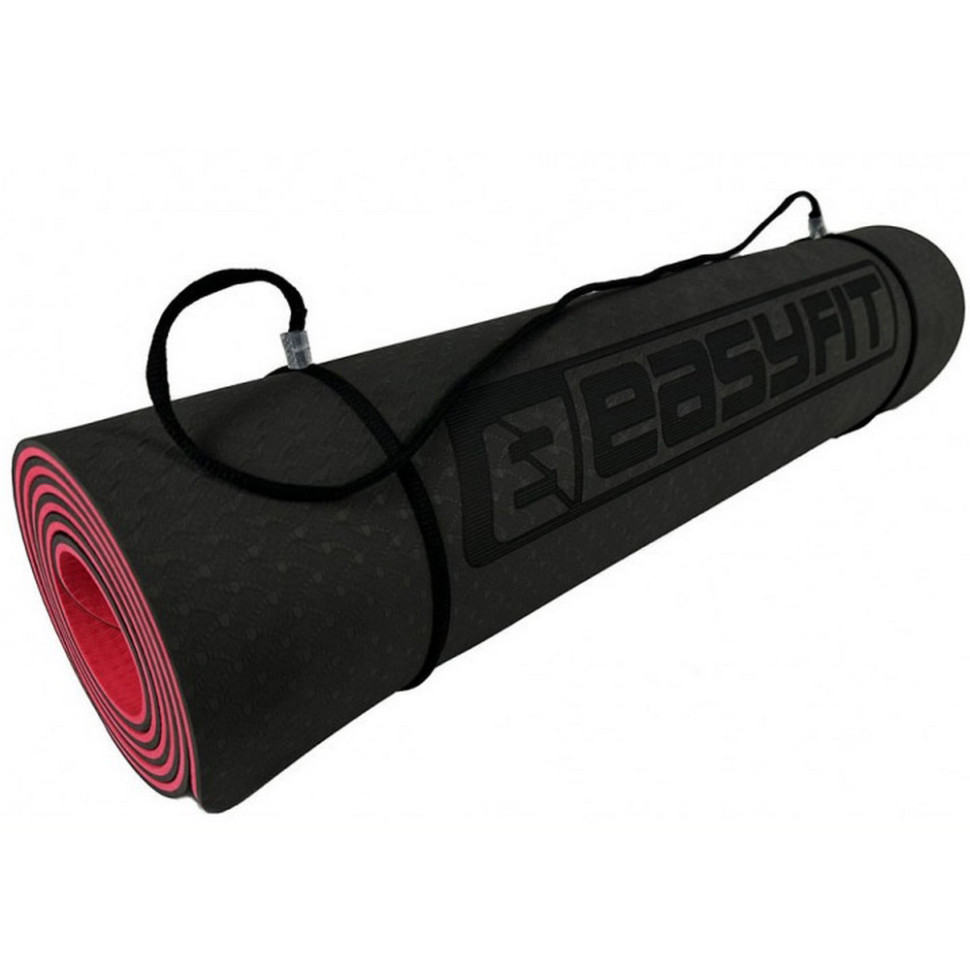 Килимок для йоги та фітнесу EasyFit EF-1924E-BR, TPE+TC 6 мм, двошаровий + Чохол чорний з червоним