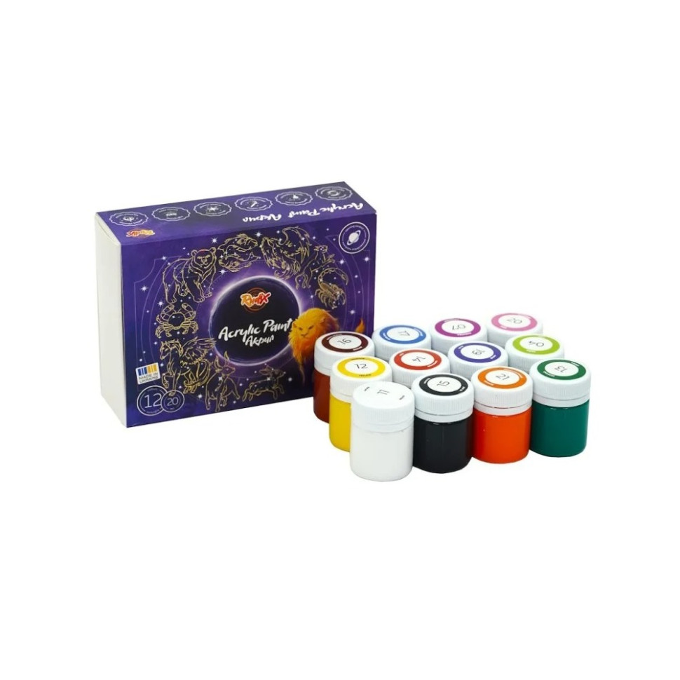 Набір акрилових фарб Rudix 851202, 12 кольорів по 20 мл