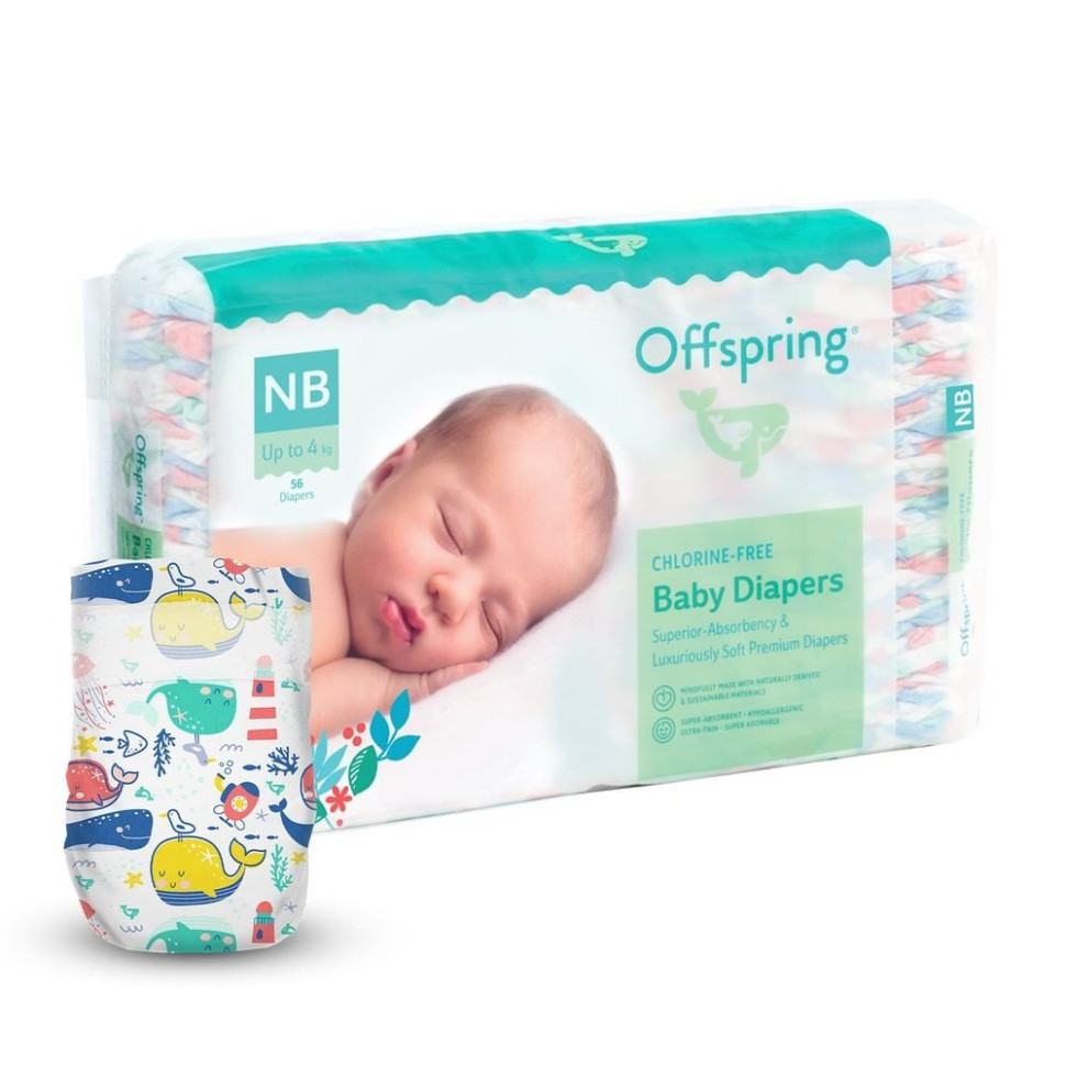 Подгузники для новорожденных до 4 кг Offspring DP-OI-FAT-NB56P-WTW размер NB 56 штук
