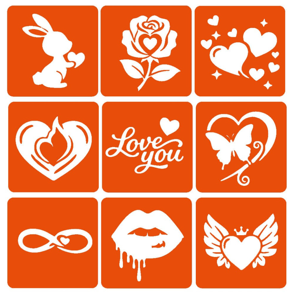 Набір хни з трафаретами для біо-тату №8 Fresh Tattoo henna-set-08, 9 трафаретів