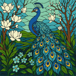 Картина по номерам "Витраж. Павлин в магнолии" Идейка KHO6810, 30x30 см