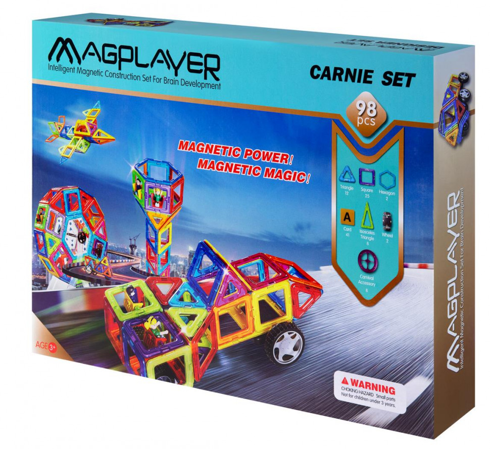 Конструктор Magplayer магнитный набор 98 эл. MPA-98