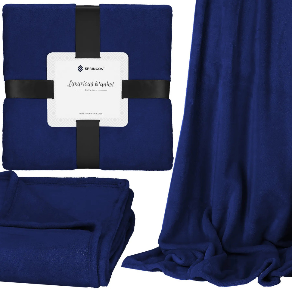 Плед-покрывало Luxurious Blanket Springos HA7211 темно-синий 200x220 см