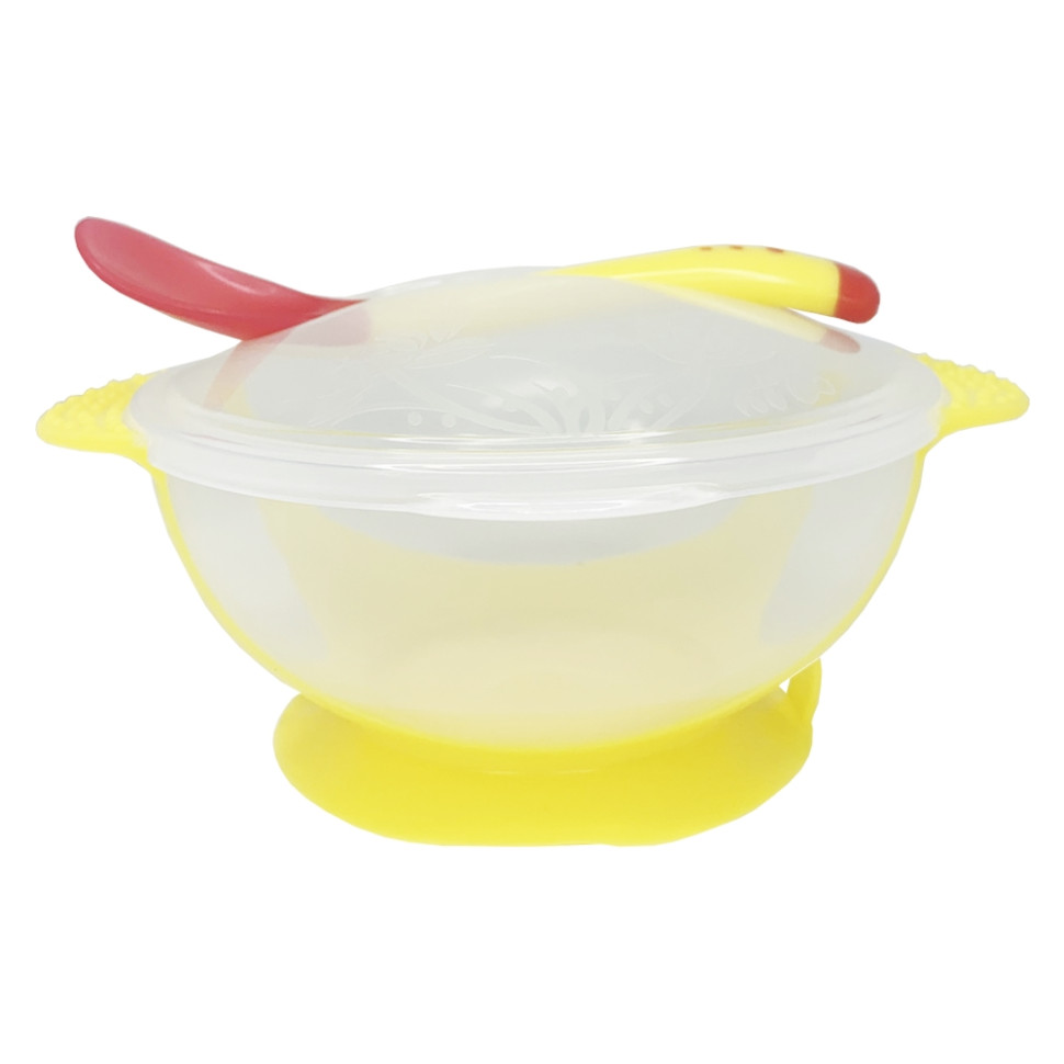 Тарілка на присосці прозора Mega Zayka MGZ-0100(Yellow) з термоложкою та кришкою