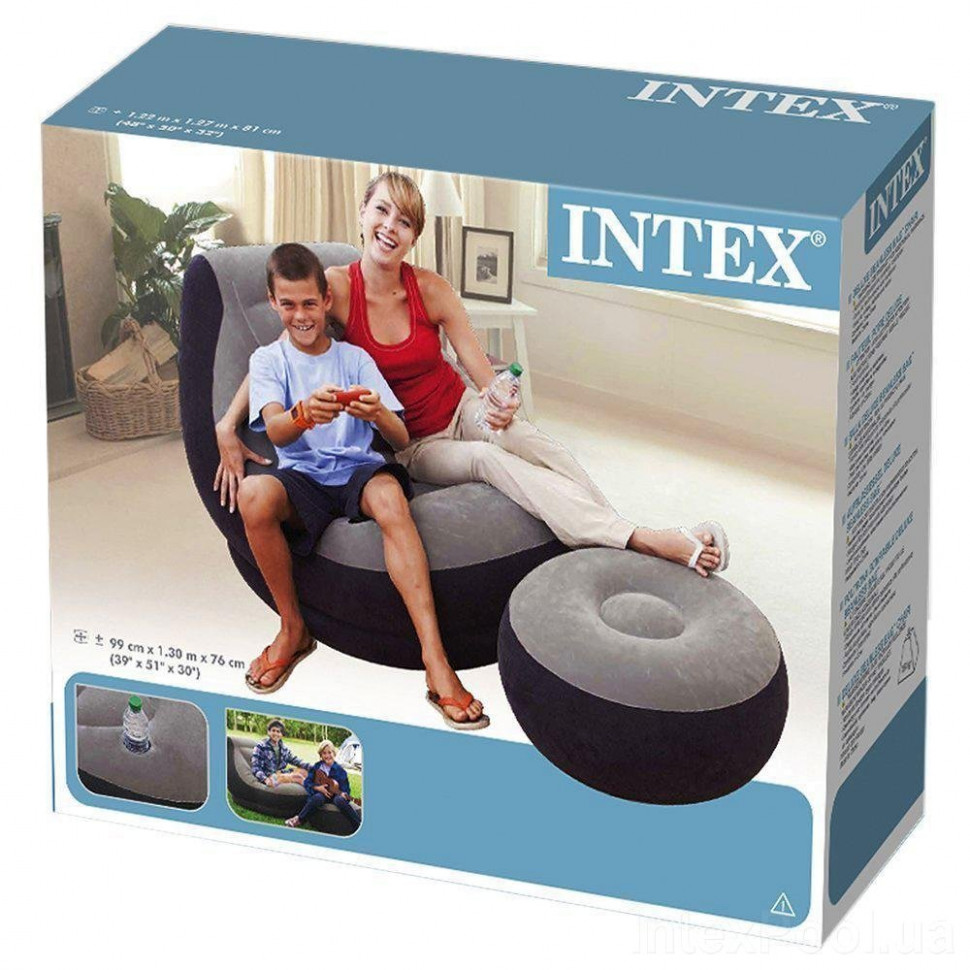 Надувное Кресло intex 68564 (127-102cм) с пуфом  