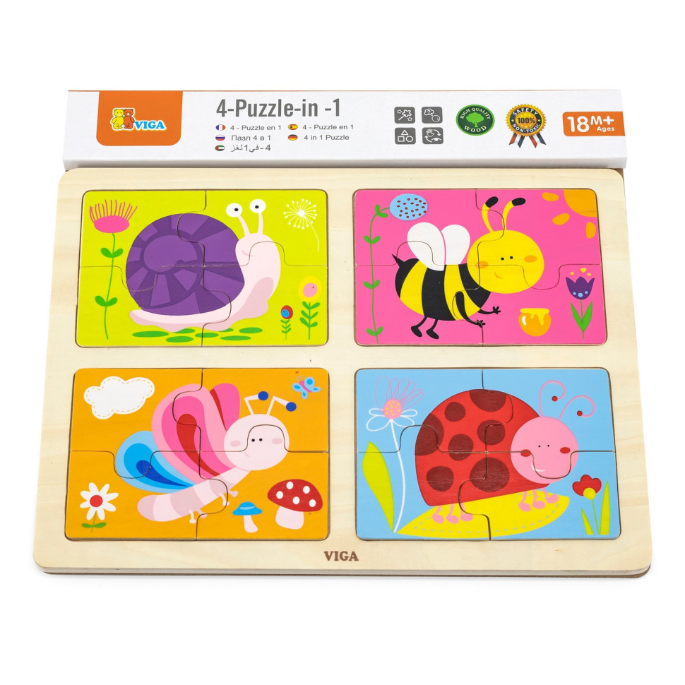 Набір дерев'яних пазлів Комахи Viga Toys 50189, 4 в 1