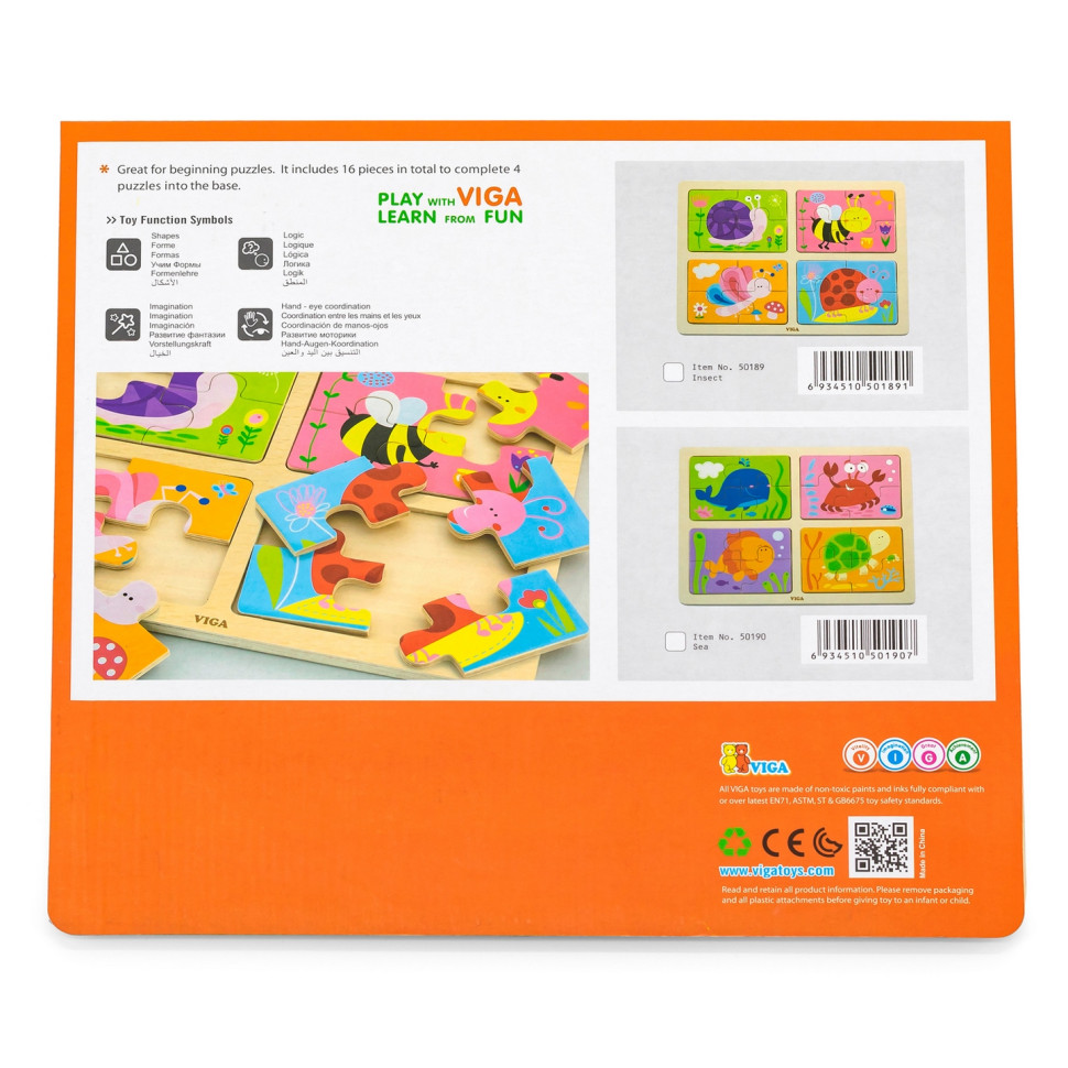 Набір дерев'яних пазлів Комахи Viga Toys 50189, 4 в 1