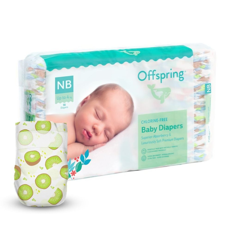 Подгузники для новорожденных до 4 кг Offspring DP-OI-FAT-NB56P-HKW размер NB 56 штук