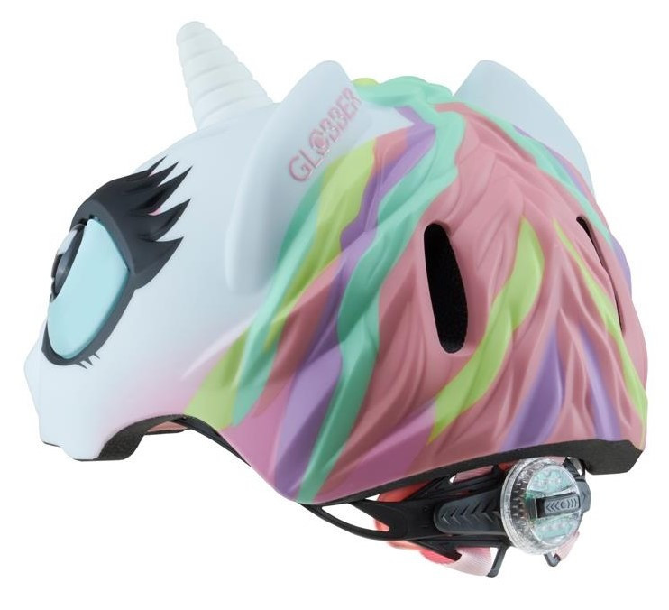 Детский защитный шлем FANTASY GLOBBER 605-110 белый единорог, с фонариком, S/M 49-55см