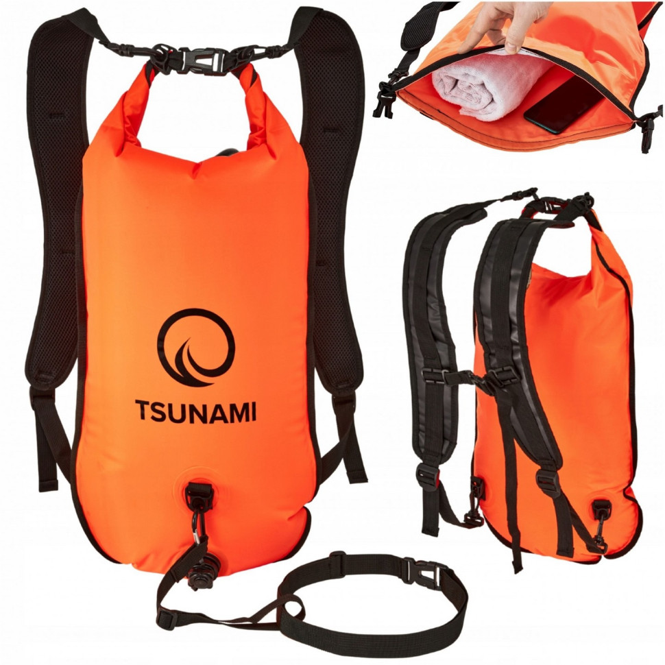 Буй для плавания 3 в 1 Pro TSUNAMI P-5907739314048 надувной, Orange 35 л