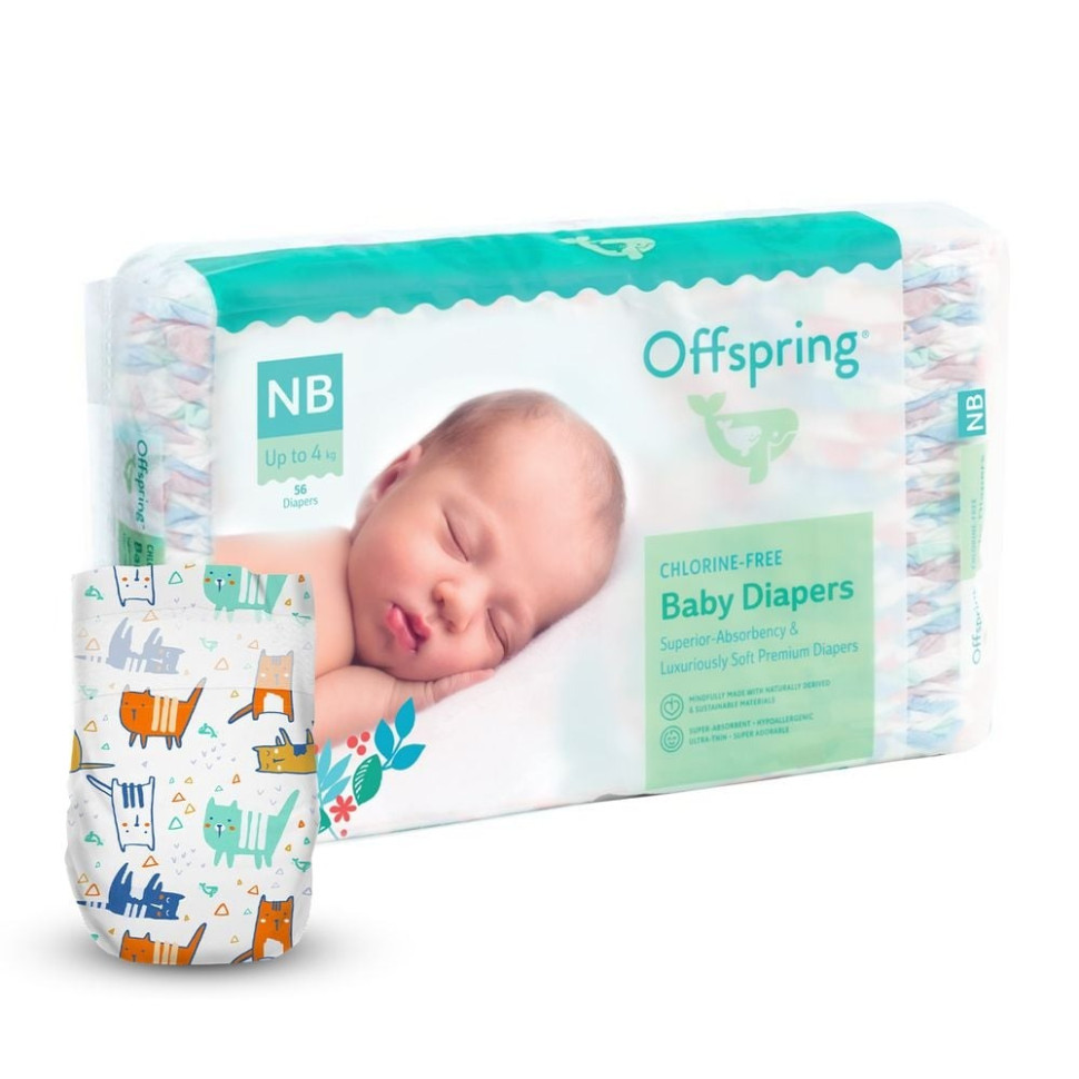 Подгузники для новорожденных до 4 кг Offspring DP-OI-FAT-NB56P-MTC размер NB 56 штк