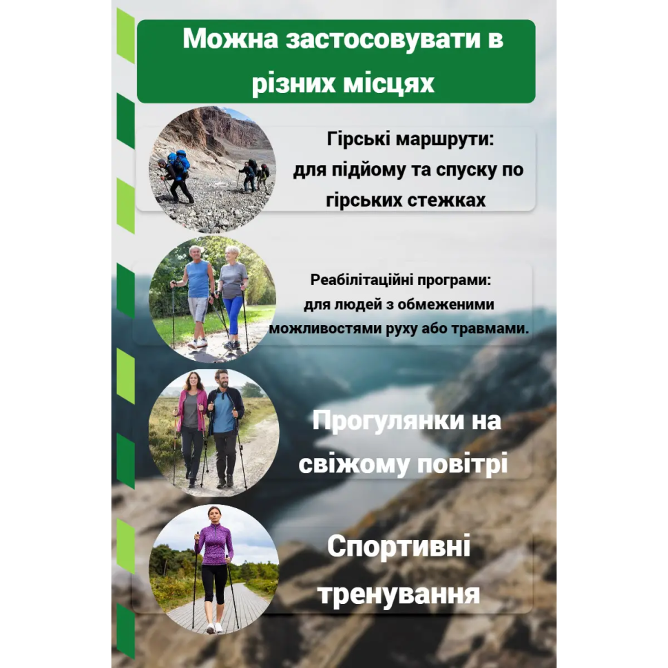Палки для ходьбы Lykke PowerPlay PP_9104_LYKKE 80-135 см, черно-зеленый (пара)