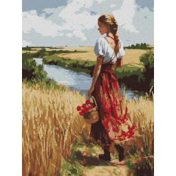 Картина по номерам "Украинка и поля" Идейка KHO8486, 30х40 см