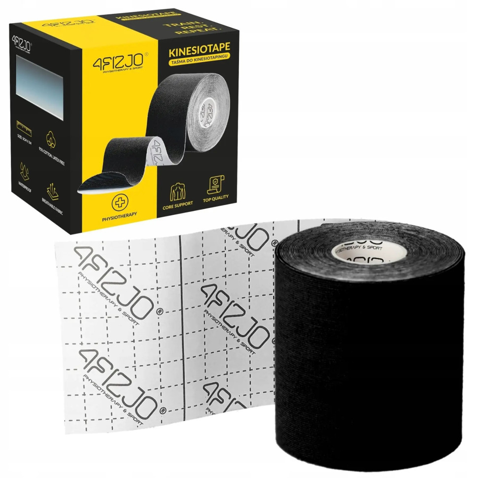 Стрічка кінезіологічна (кінезіо тейп) 4FIZJO 4FJ0546 Black 7.5 см 5 м