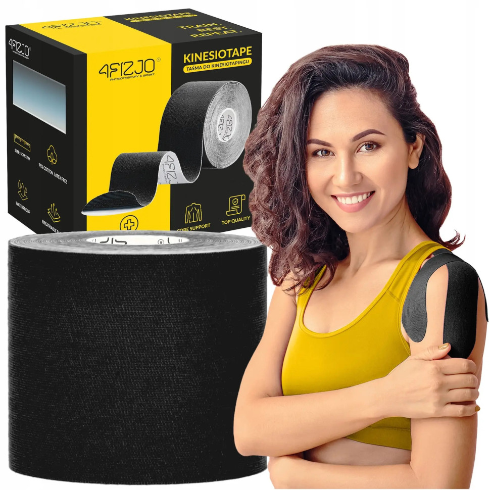 Стрічка кінезіологічна (кінезіо тейп) 4FIZJO 4FJ0546 Black 7.5 см 5 м