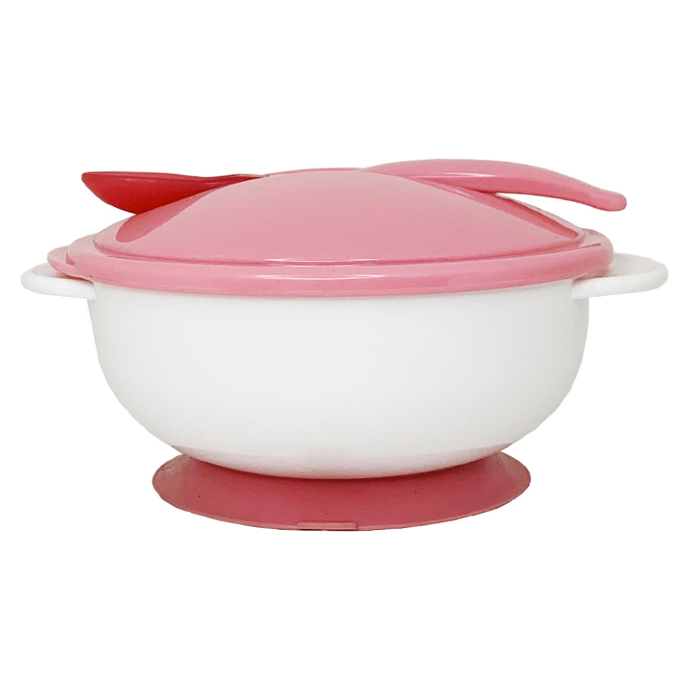Тарілка на присосці з термоложкою та кришкою Mega Zayka MGZ-0101(Pink) 250 мл
