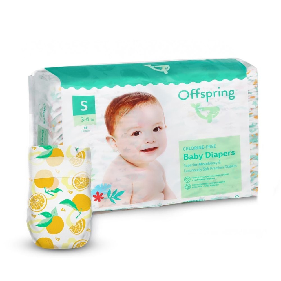 Подгузники для детей 3-6 кг Offspring DP-OI-FAT-S48P-TGYORN размер S 48 штук