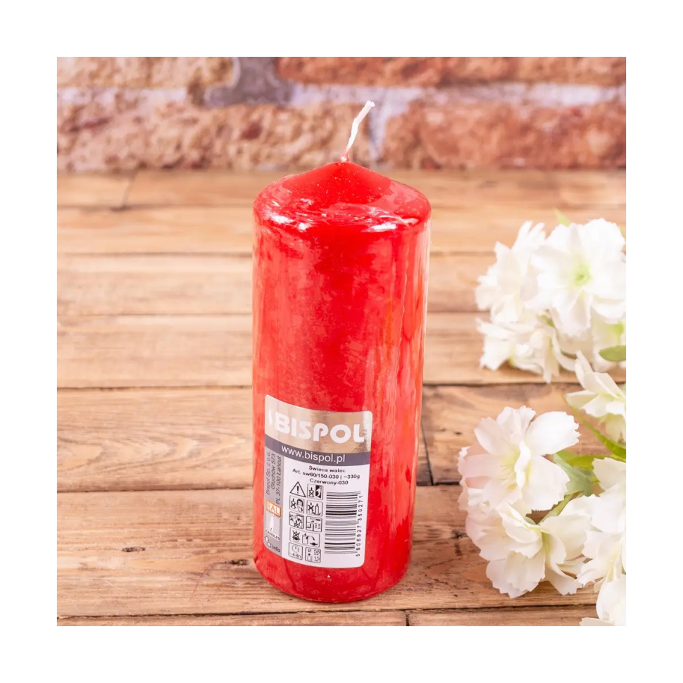 Свеча столовая цилиндр Bispol AURA Candles Bispol SW60_150_030 красный