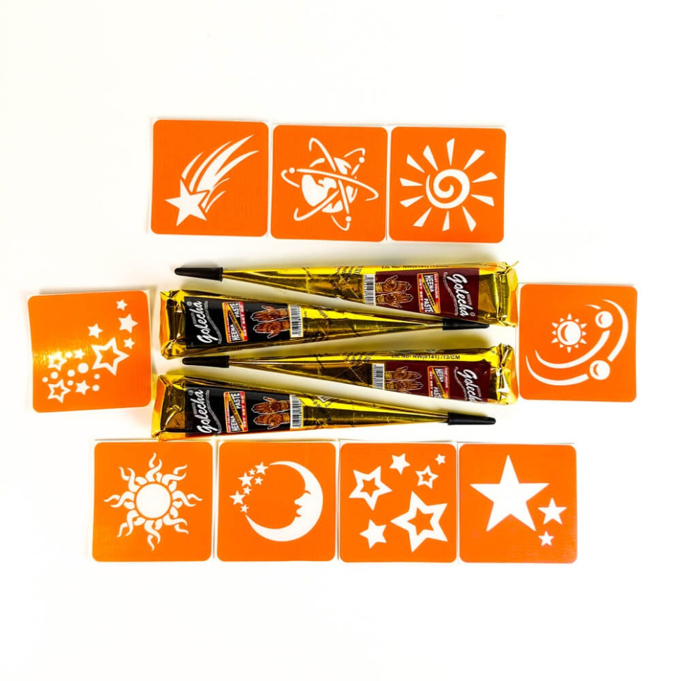 Набір хни з трафаретами для біо-тату №11 Fresh Tattoo henna-set-11, 9 трафаретів