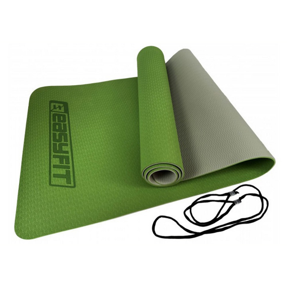 Килимок для йоги та фітнесу EasyFit EF-1924-GNGY, TPE+TC 6 мм, двошаровий зелений-сірий