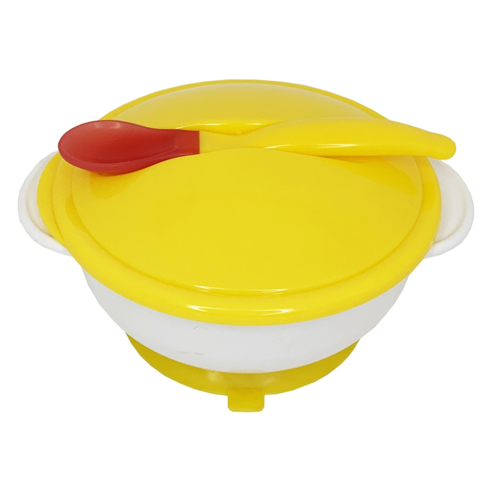 Тарелка на присоске с термоложкой и крышкой Mega Zayka MGZ-0101(Yellow) 250 мл
