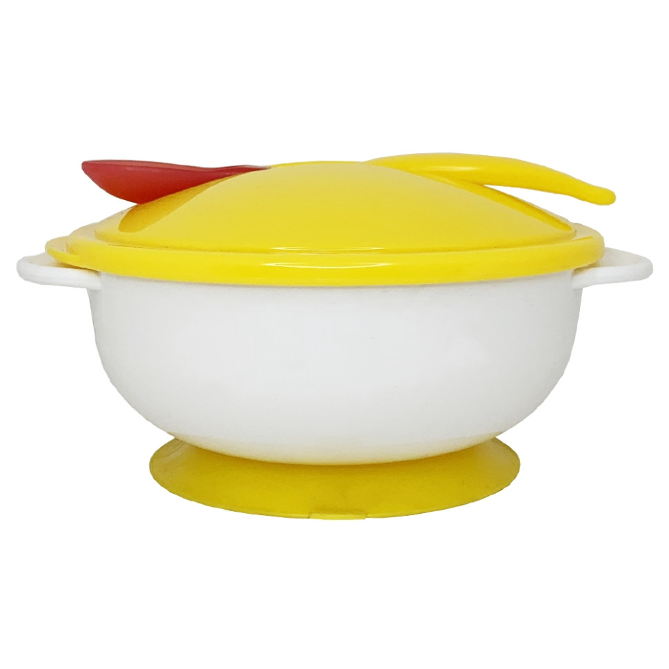 Тарелка на присоске с термоложкой и крышкой Mega Zayka MGZ-0101(Yellow) 250 мл