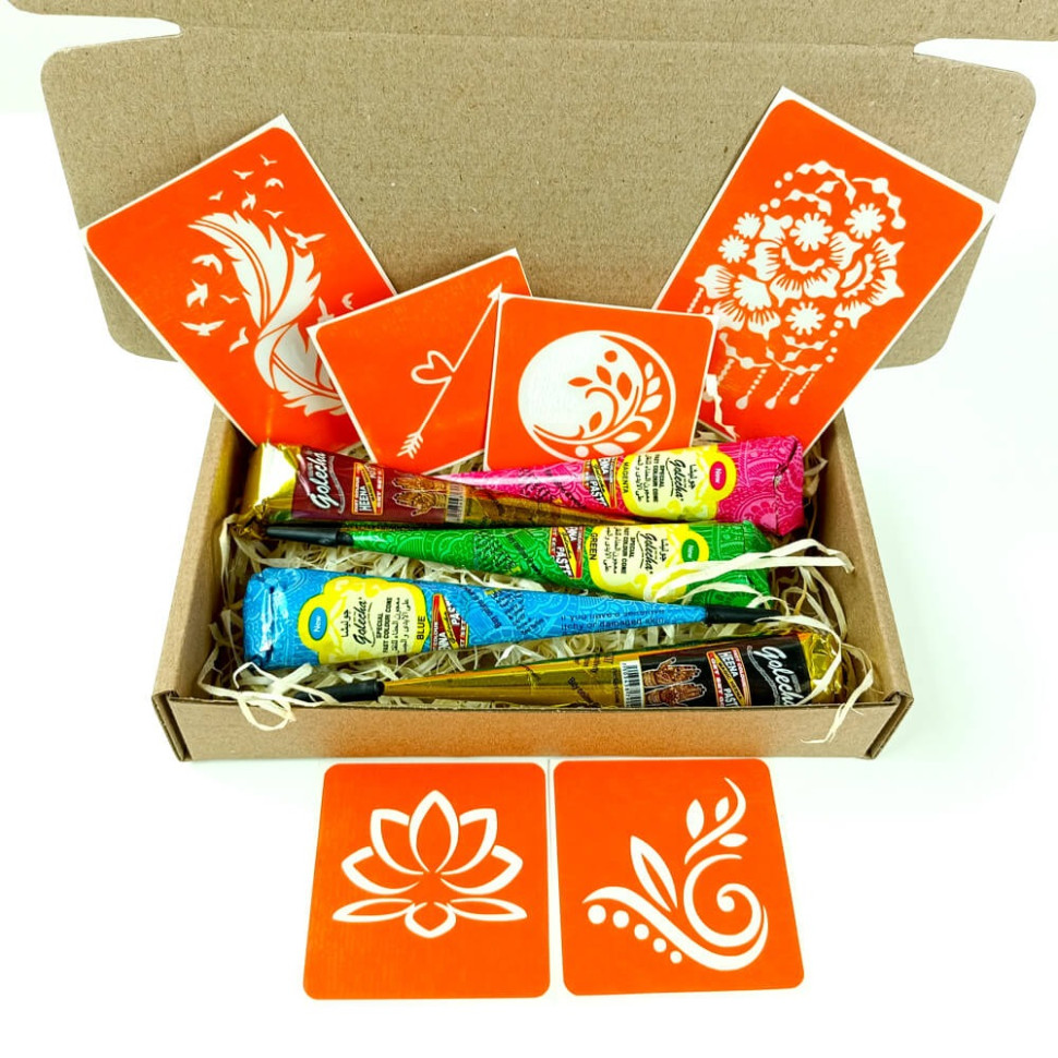 Набір кольорової хни з трафаретами для біо-тату №3 v2 Fresh Tattoo color-henna-set-03 v2