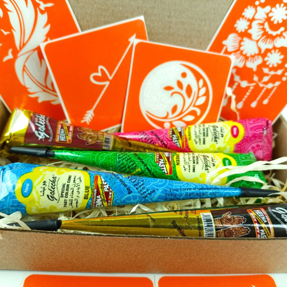 Набір кольорової хни з трафаретами для біо-тату №3 v2 Fresh Tattoo color-henna-set-03 v2