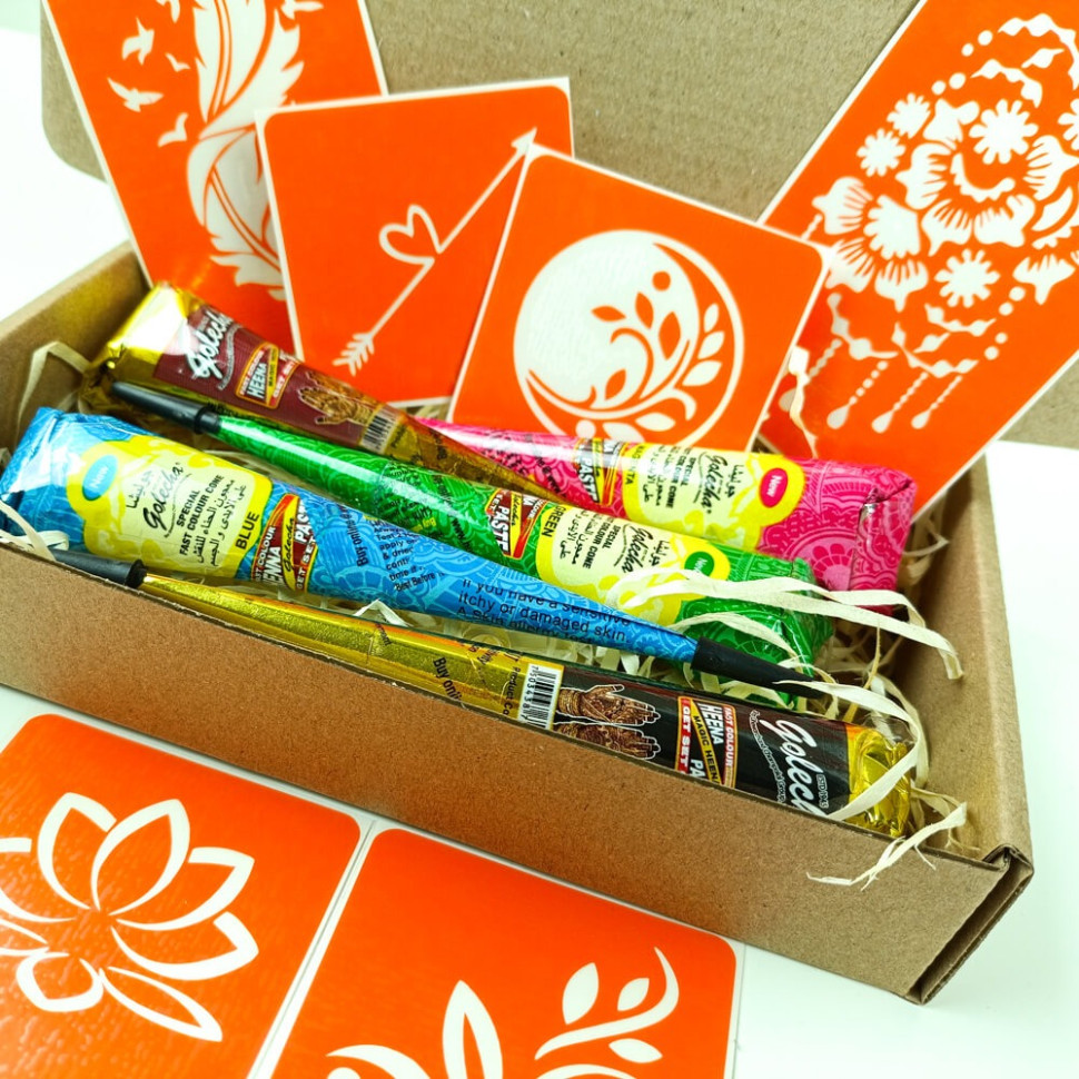 Набір кольорової хни з трафаретами для біо-тату №3 v2 Fresh Tattoo color-henna-set-03 v2