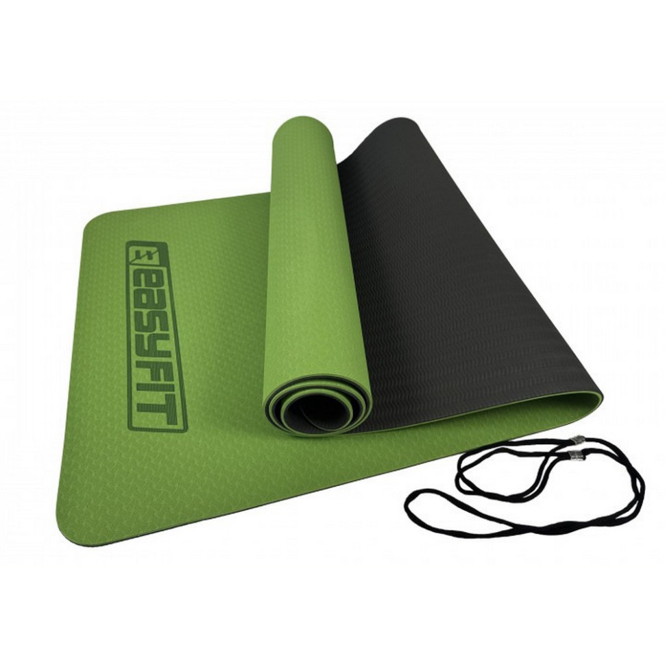 Килимок для йоги та фітнесу EasyFit EF-1924-GNBK, TPE+TC 6 мм, двошаровий зелений-чорний