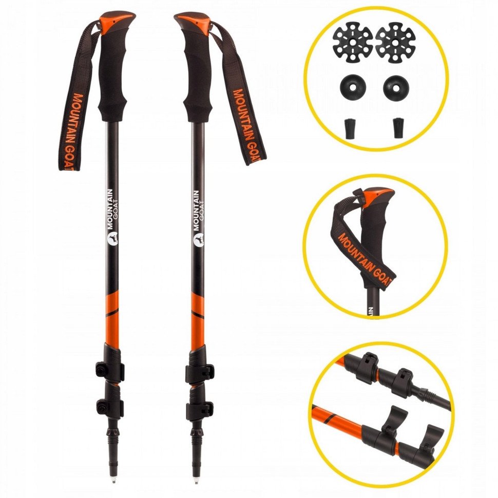 Треккинговые палки Goat Peak+ Mountain MG0006, 60-135 см, Black/Orange