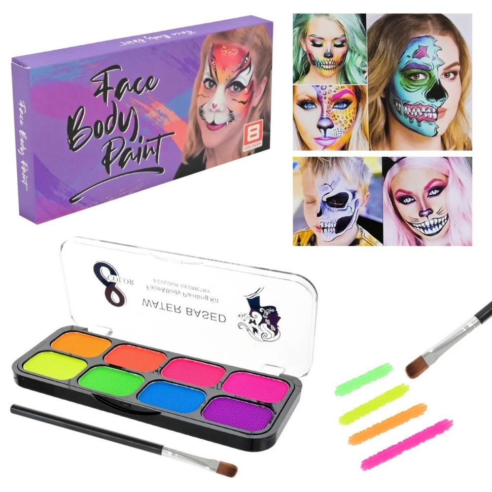 Дитячий набір аквагриму Bambi Cel-2504 палетка, неон, 8 кольорів