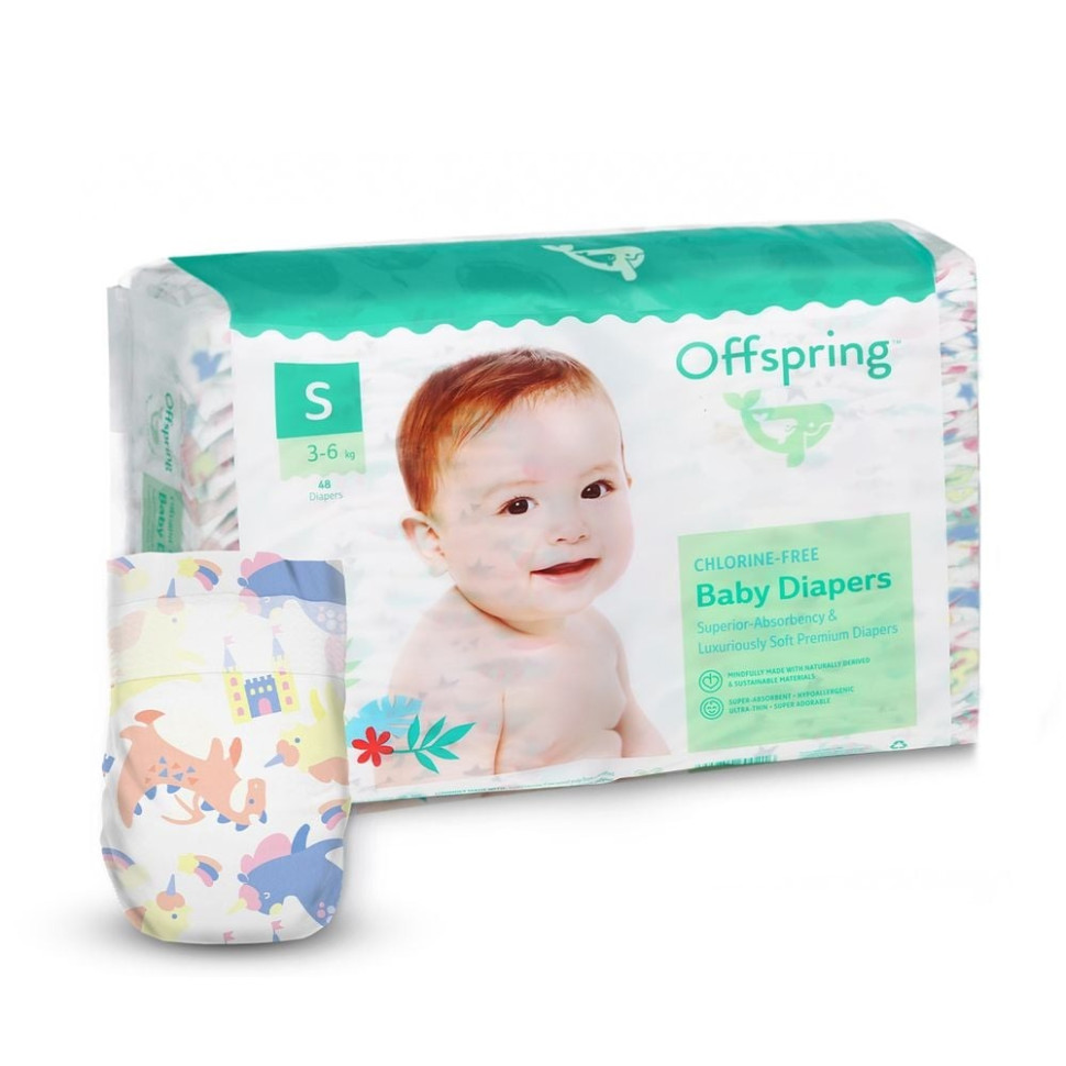 Подгузники для детей 3-6 кг Offspring DP-OI-FAT-S48P-FRT размер S 48 штук