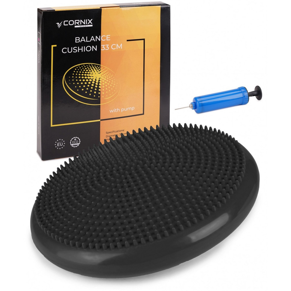 Балансировочная подушка-диск Cornix XR-0052, 33 см (сенсомоторная) массажная, Black