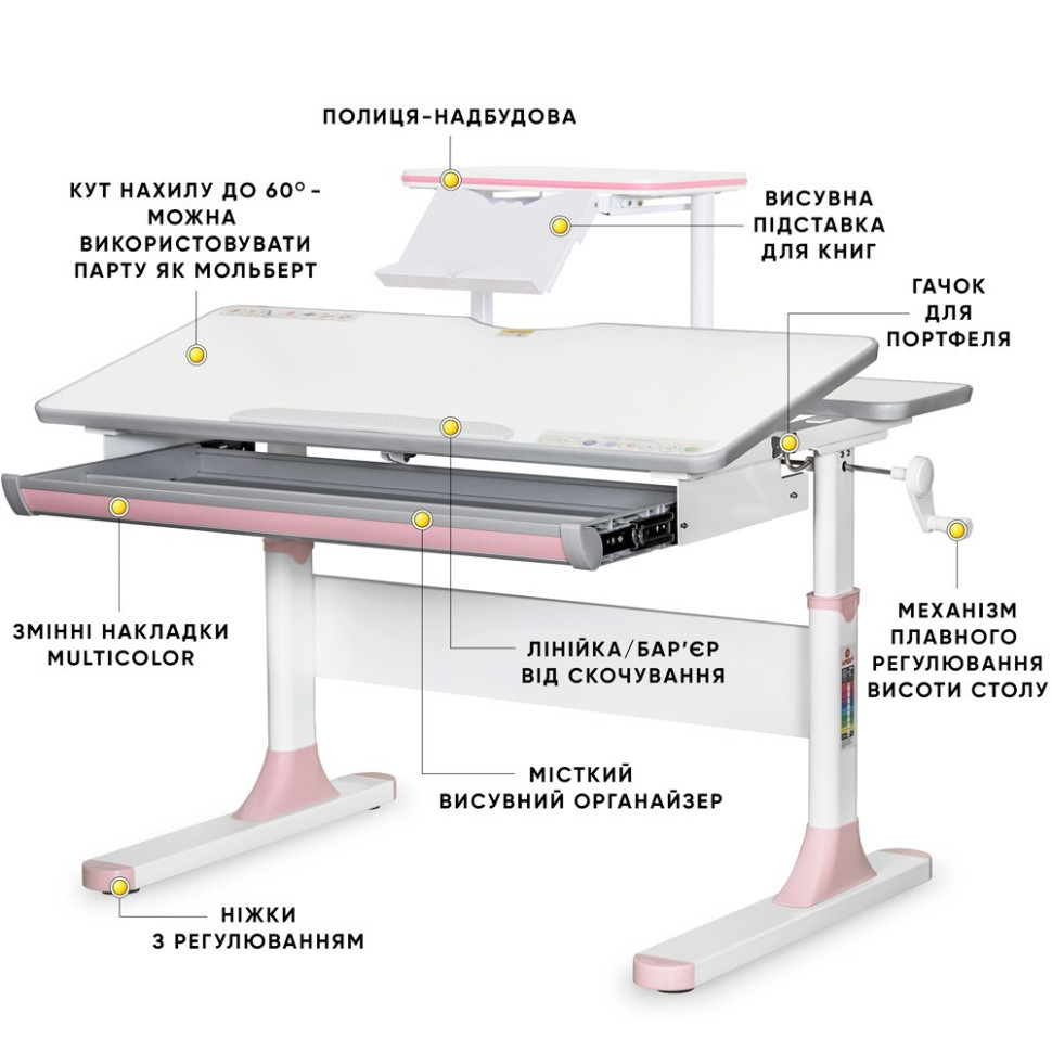 Детская парта Edmonton Multicolor Mealux BD-610 W/MC + PN + S50 WG
