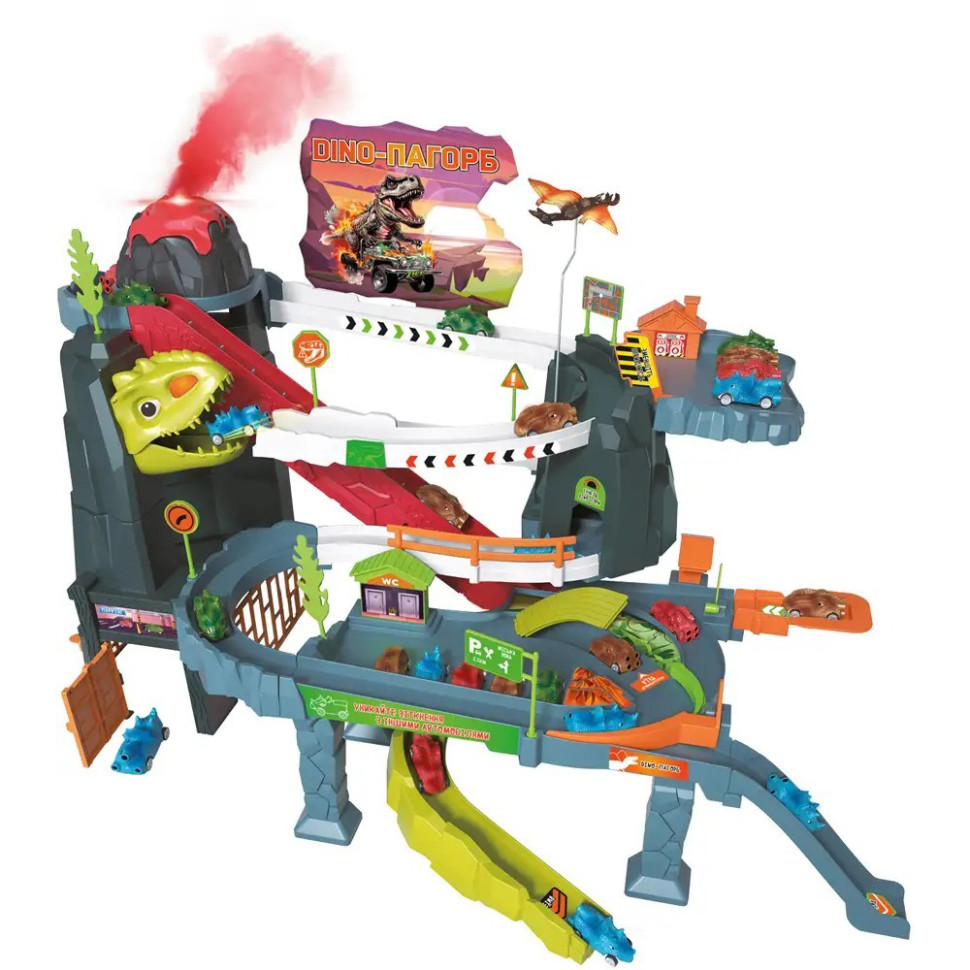 Игровой набор Автотрек-вулкан Dino ZIPP Toys 5505A, электрический 8 машинок