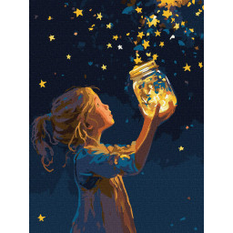 Картина по номерам "Девочка и звездочки" Идейка KHO8724 с красками металлик 30x40 см