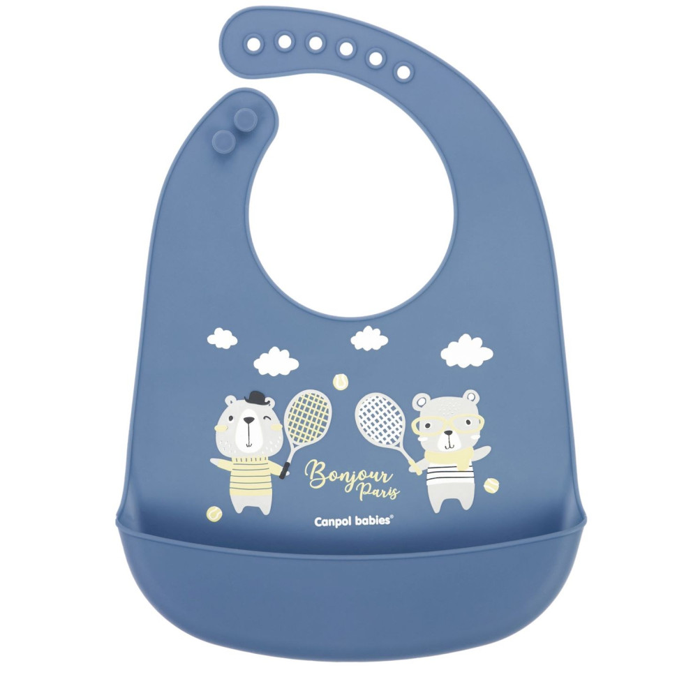 Дитячий силіконовий слинявчик з кишенькою Bonjour Paris Canpol babies 74/027_blu синій