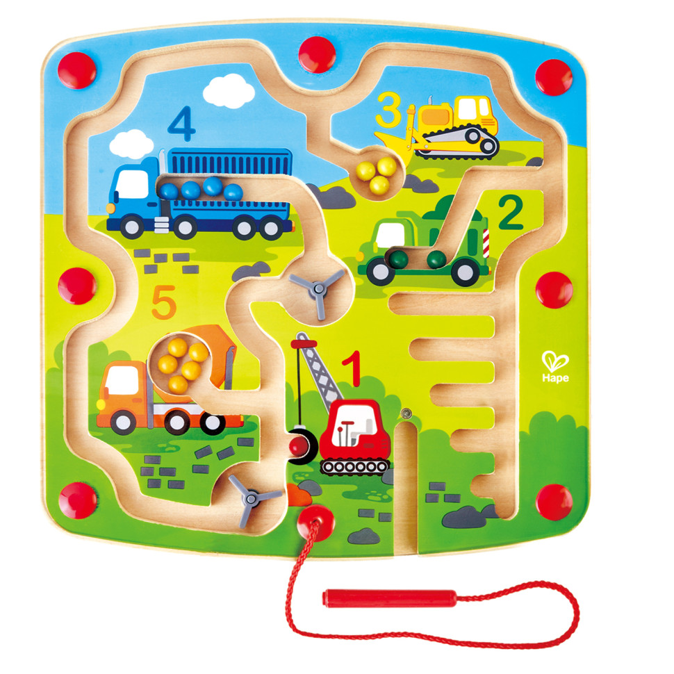 Магнитный лабиринт Строительный транспорт Hape E1713 с палочкой для игры