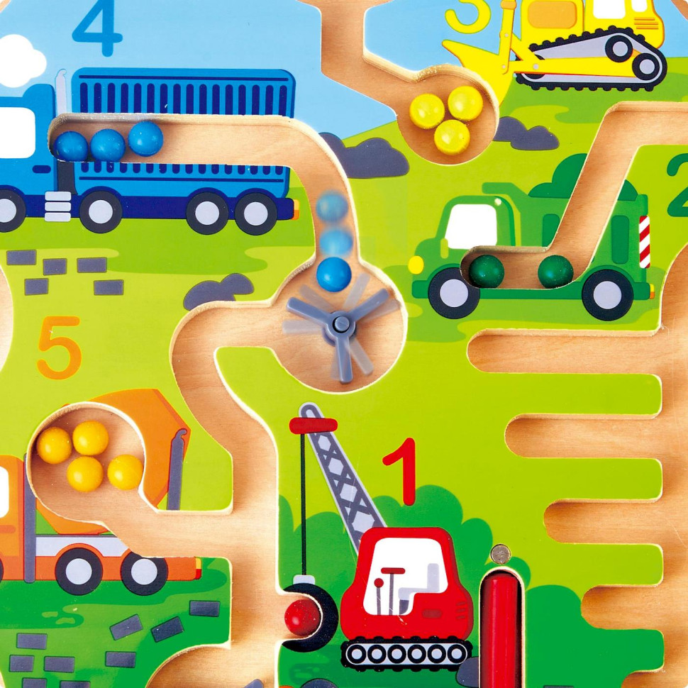Магнитный лабиринт Строительный транспорт Hape E1713 с палочкой для игры