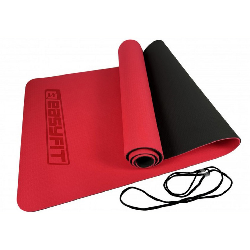 Килимок для йоги та фітнесу EasyFit EF-1924-RB, TPE+TC 6 мм, двошаровий червоний-чорний