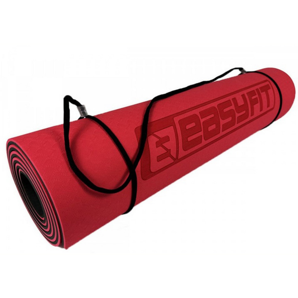 Килимок для йоги та фітнесу EasyFit EF-1924-RB, TPE+TC 6 мм, двошаровий червоний-чорний