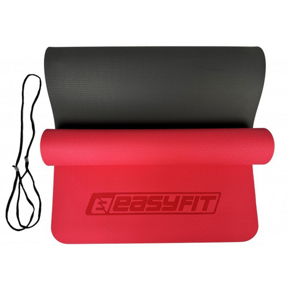 Килимок для йоги та фітнесу EasyFit EF-1924-RB, TPE+TC 6 мм, двошаровий червоний-чорний