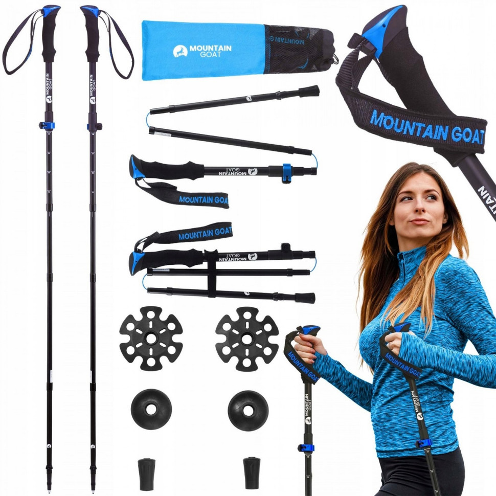Треккинговые палки Goat Pro+ Mountain MG0007, 43-130 см, Black/Blue