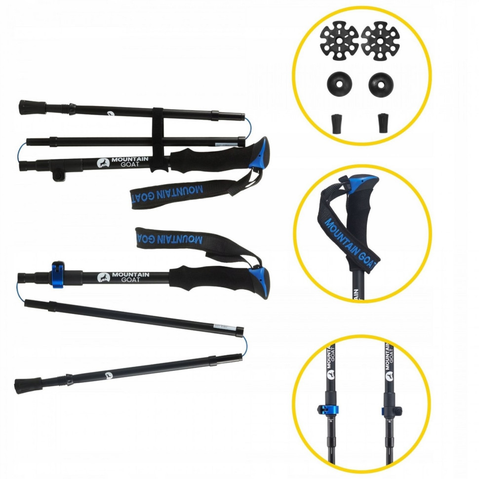 Треккинговые палки Goat Pro+ Mountain MG0007, 43-130 см, Black/Blue