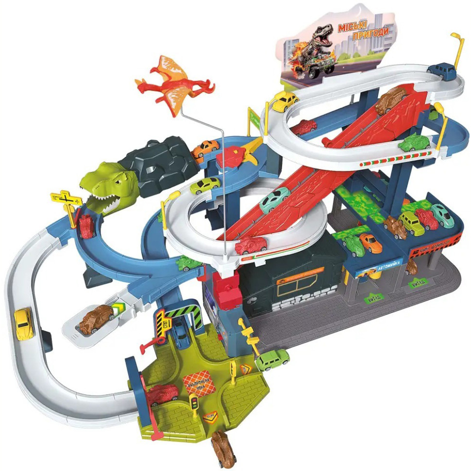 Ігровий набір Автотрек-міська розв'язка Dino ZIPP Toys 6603A, електричний 8 машинок