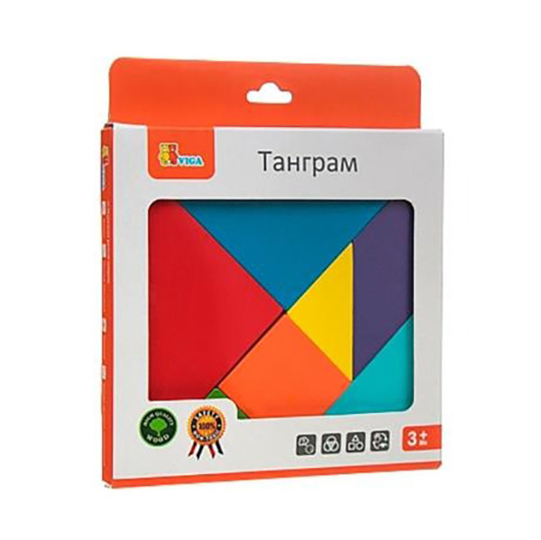 Игра-головоломка Цветной деревянный танграм Viga Toys 55557, 7 элементов