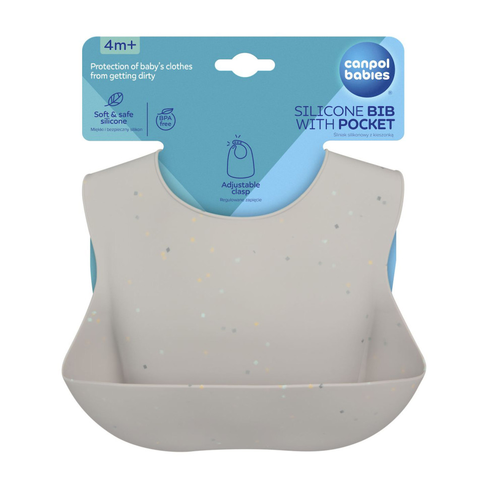 Дитячий силіконовий слинявчик з кишенькою Dots Canpol babies 51/029_grey сірий